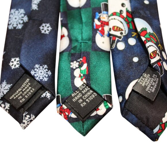 TIE TRIO 3 Winter Ties Neckties by Hallmark Snowman Blue Green HOLIDAY FUN - Picture 8 of 11